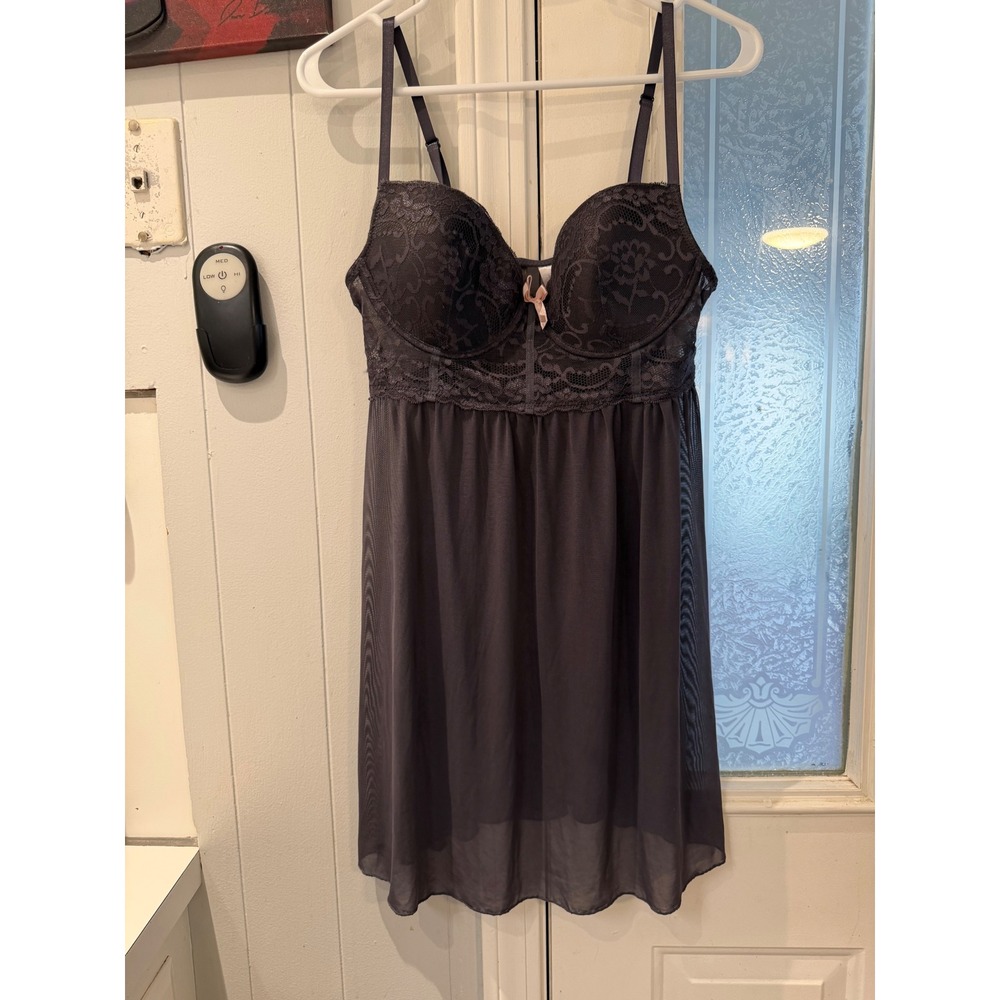 Marilyn Monroe Intimates Grey Lace Mesh Babydoll Chemise Lingerie Large